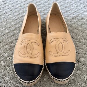 CHANEL Two-Tone Leather Espadrilles - Beige and Black